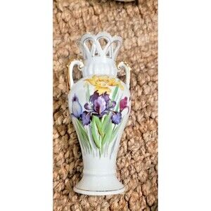 VTG Occupied JAPAN HAND crafted Porcelain Vase Trellis Neck 2 small Handles 8.5"